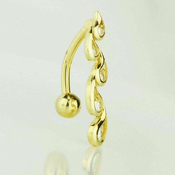 Solid 14k Yellow or White Gold Vertical Drop Top Down Belly Button Ring - Picture 3 of 6